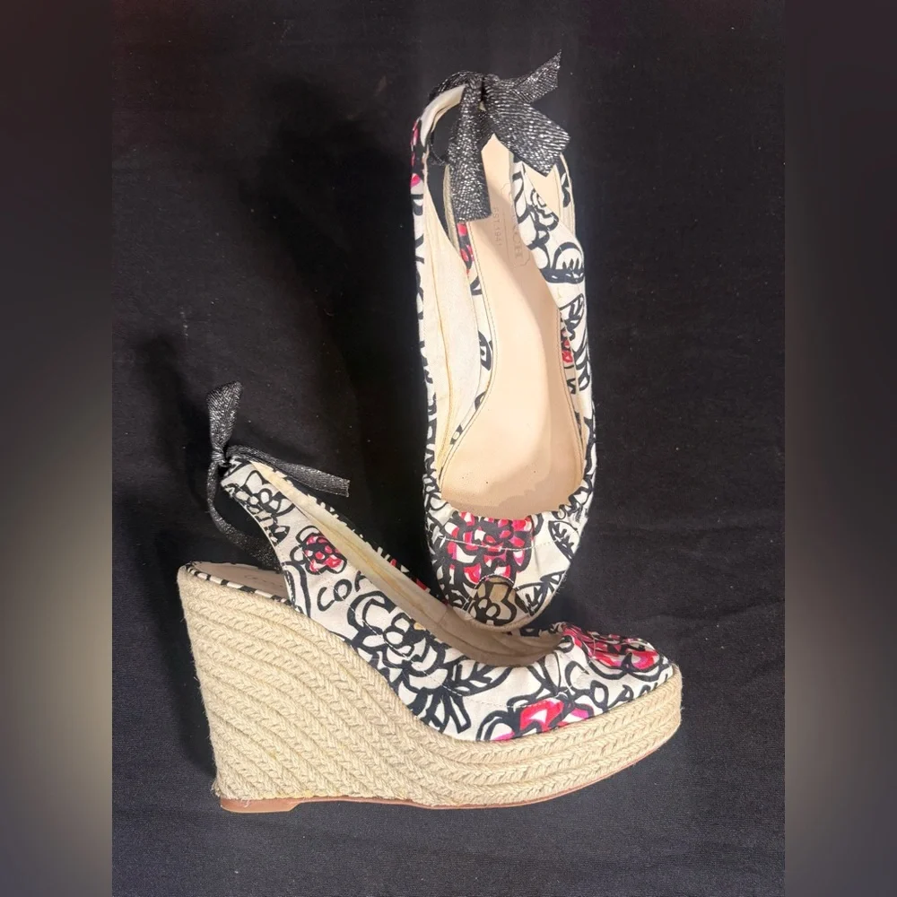 Coach Floral Espadrille Wedge Pumps in Black, White & Red